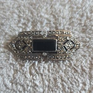 Source Unknown Silver and Black Art Deco Brooch